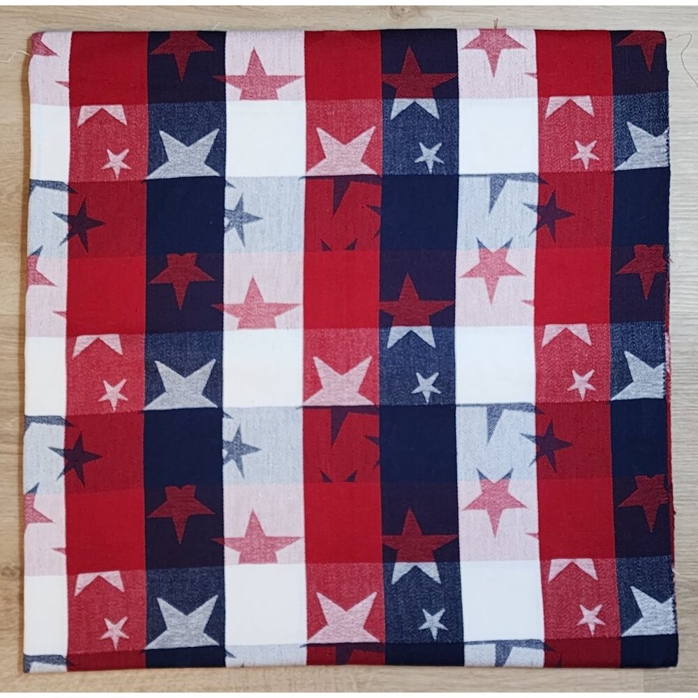 Cotton Woven Upholstery Fabric Red White Blue Stars Check Twill 2yds 17" Patrio